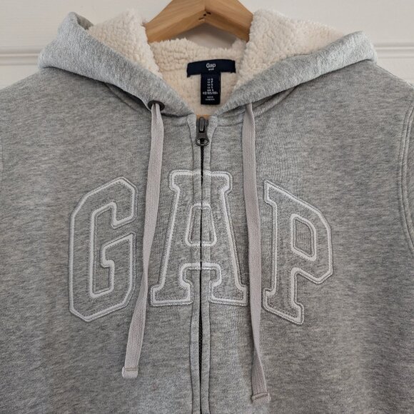 GAP Logo sherpa lined full zip hoodie grey size small - Picture 3 of 16